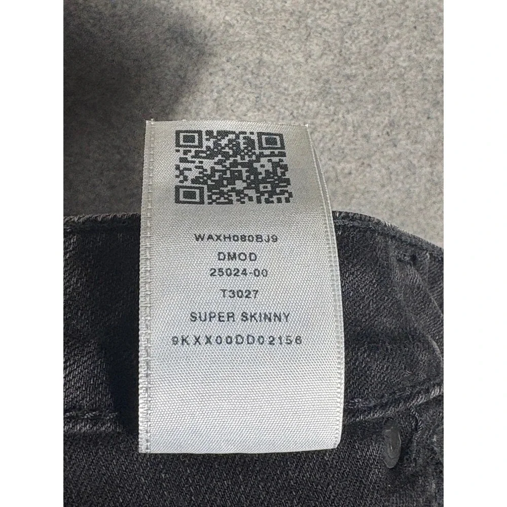 True Religion Mens Super Skinny Moto Jeans Faded Black Ribbed Knee